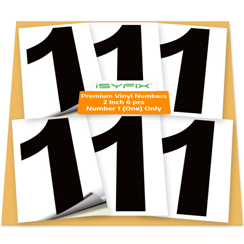 iSYFIX Black Vinyl Number 1 (One) Stickers - 6 Pack 2 inch - Premium ...
