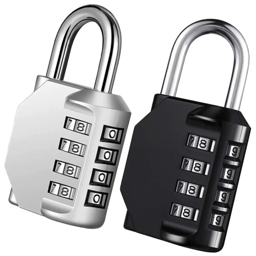 Combo Lock for Lockers 4 Digit Combination Padlock 2 Pack Pad Locks with Code for School Locker Gym Door Storage - Black & Silver