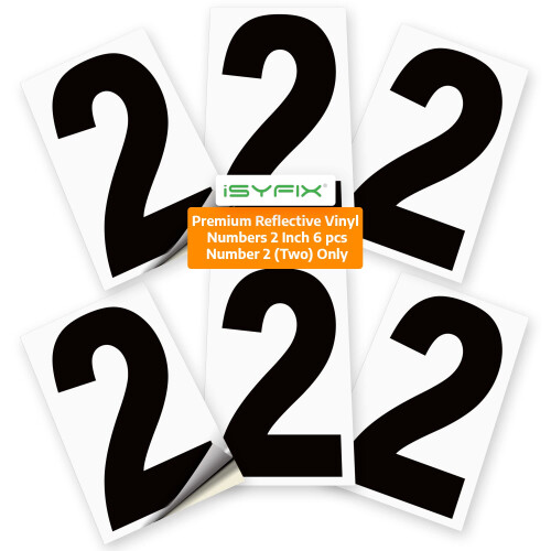 iSYFIX Black Vinyl Number 2 (Two) Stickers - 6 Pack 2 inch - Premium ...