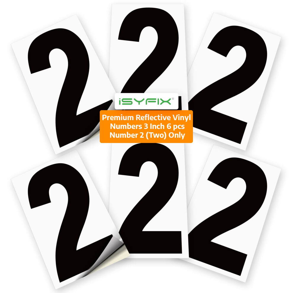 Isyfix Adesivi In Vinile Nero Numero 2 (Due) – Confezione Da 6 – Decalcomanie Premium, Sfondo Riflettente, Prespaziato Per Cassette Postali, Cartelli, Finestre, Porte, Auto, Camion, Casa, Affari, Indirizzi, Interni Ed Esterni-image