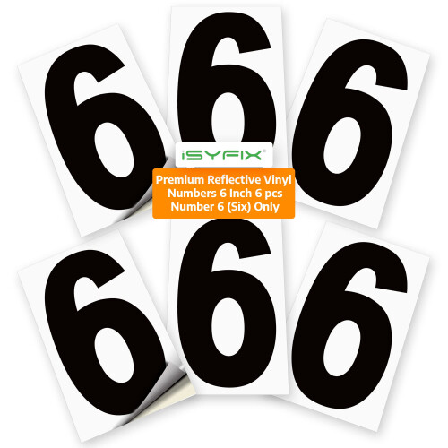 iSYFIX Black Vinyl Number 6 (Six) Stickers - 6 Pack 6 inch - Premium ...