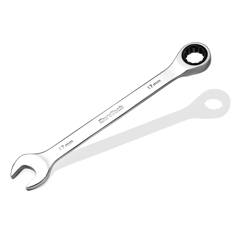 Duratech 17Mm Ratcheting Combination Wrench Sae 72-Tooth 12-Point Cr-V Constructed With Mirror Polish 6931213201233