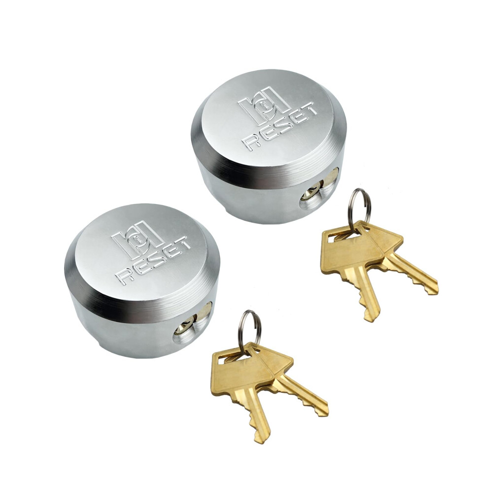 Reset-903 Keyed Alike Heavy Duty Hidden Shackle Padlock For Chain Trailers Van Trucks Sheds And Gates Hockey Puck Lock Solid Steel Sliver 2 Pack 6972461203303