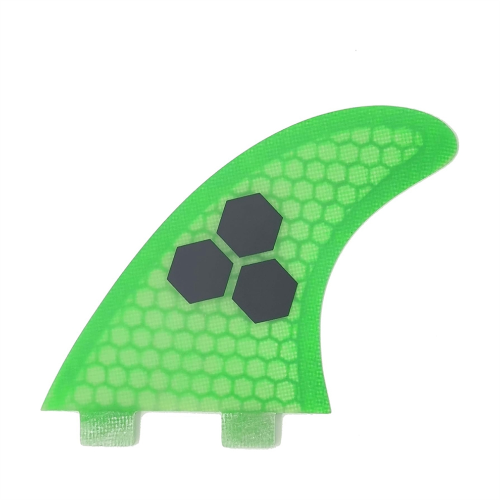 Ailerons de planche de surf Thruster, hexagones en nid d'abeille en fibre de verre verts,