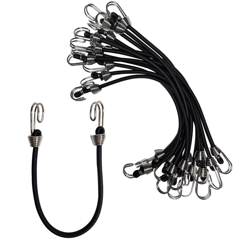 Yelier Mini Bungee Cords With Hooks. (12Pcs Black 10"""") Small Bungee Cords With Hooks Versatile Outdoor Bungee Cord Set. 6976330760911