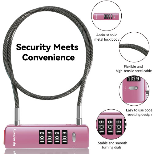 UP Security Cable Combination Refrigerator Lock Combo Pad Locks for Outdoor Fence Gate Travel Suitcase Thin Cable Lock with Code for Locker Bik 2