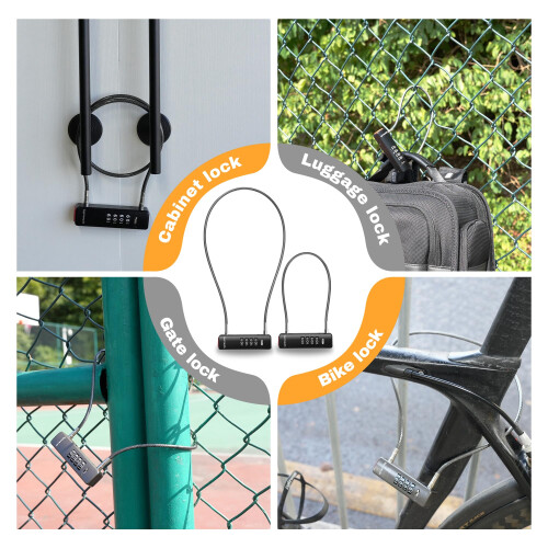 UP Security Cable Combination Refrigerator Lock Combo Pad Locks for Outdoor Fence Gate Travel Suitcase Thin Cable Lock with Code for Locker Bik 1