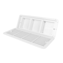 Luchtuitlaatafdekking aan de zijkant van de camper, afzuigventilator voor de camperradiator, ventilatieopeningen voor de camper