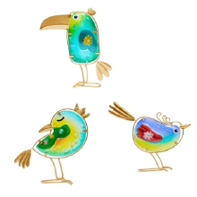 Funny Metal & Glass Bird Decor for Indoor & Outdoor Set of 3