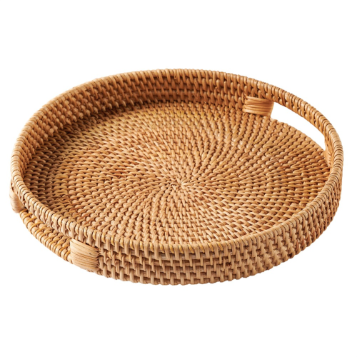 Rattan-Serviertablett 30 cm, geflochtene Serviertabletts mit Griffen