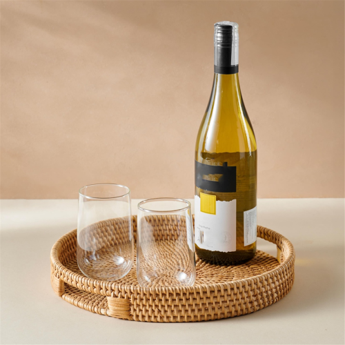 Rattan-Serviertablett 30 cm, geflochtene Serviertabletts mit Griffen 2