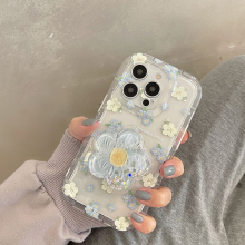 (1, For Galaxy A55) Cute Flower Quicksand Holder Phone Case For Samsun
