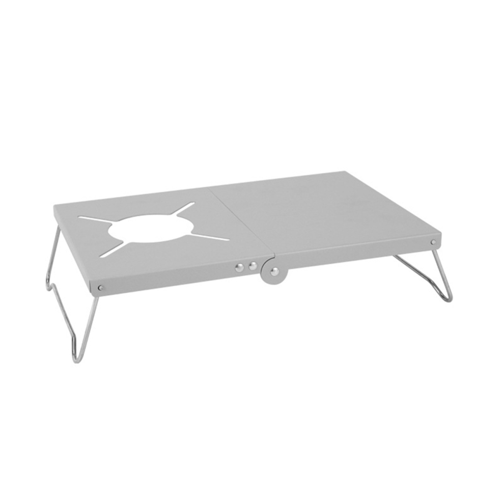 Table de camping pliante ultralégère en acier argenté pour réchaud d'extérieur