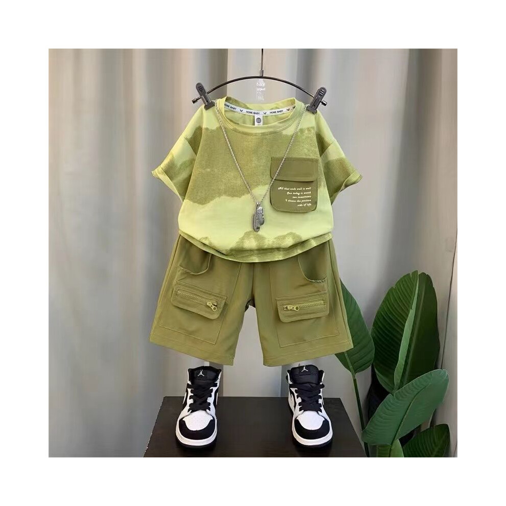 (Green Set, 110cm/43.31in) Boys Unique Summer Two Piece Cotton Set Stylish Korean Design For Kids Comfortable-image-OPC-PGFY9QC-NEW