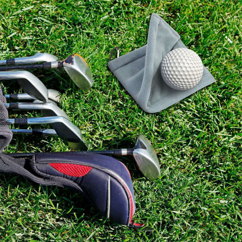 Toalha de bola de golfe com clipes 5,5 polegadas limpador de microfibra cinza 1