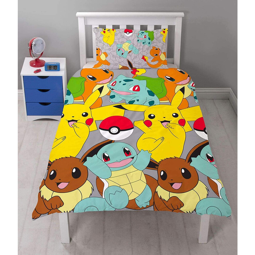 Pokémon Pokemon Catch' Single Duvet Set-Repeat Pattern Design, 100% Polyester Microfibre, Multi-Colour 135 X 0.03 X 200 Cm