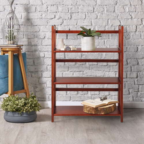 Casual Home 3-Shelf 27.5" Wide Folding Stackable Bookcase, Mahogany (New) 1