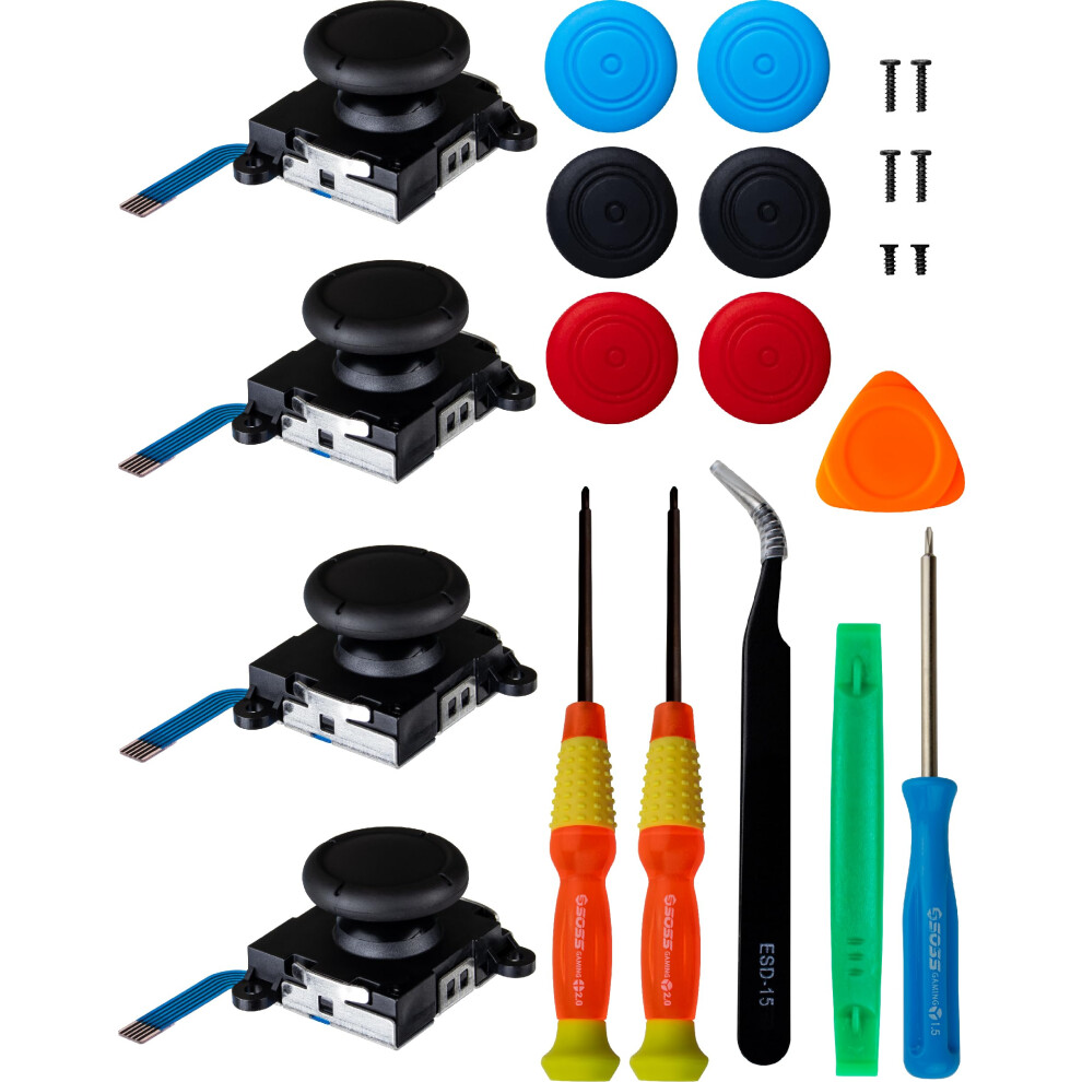 Soss Gaming 4-Pack Joystick Thumbstick Replacement Kit For All Nintendo Switch And Switch Lite Controllers - Fix & Repair Your Analog Joy-Con Thumb 301639270384