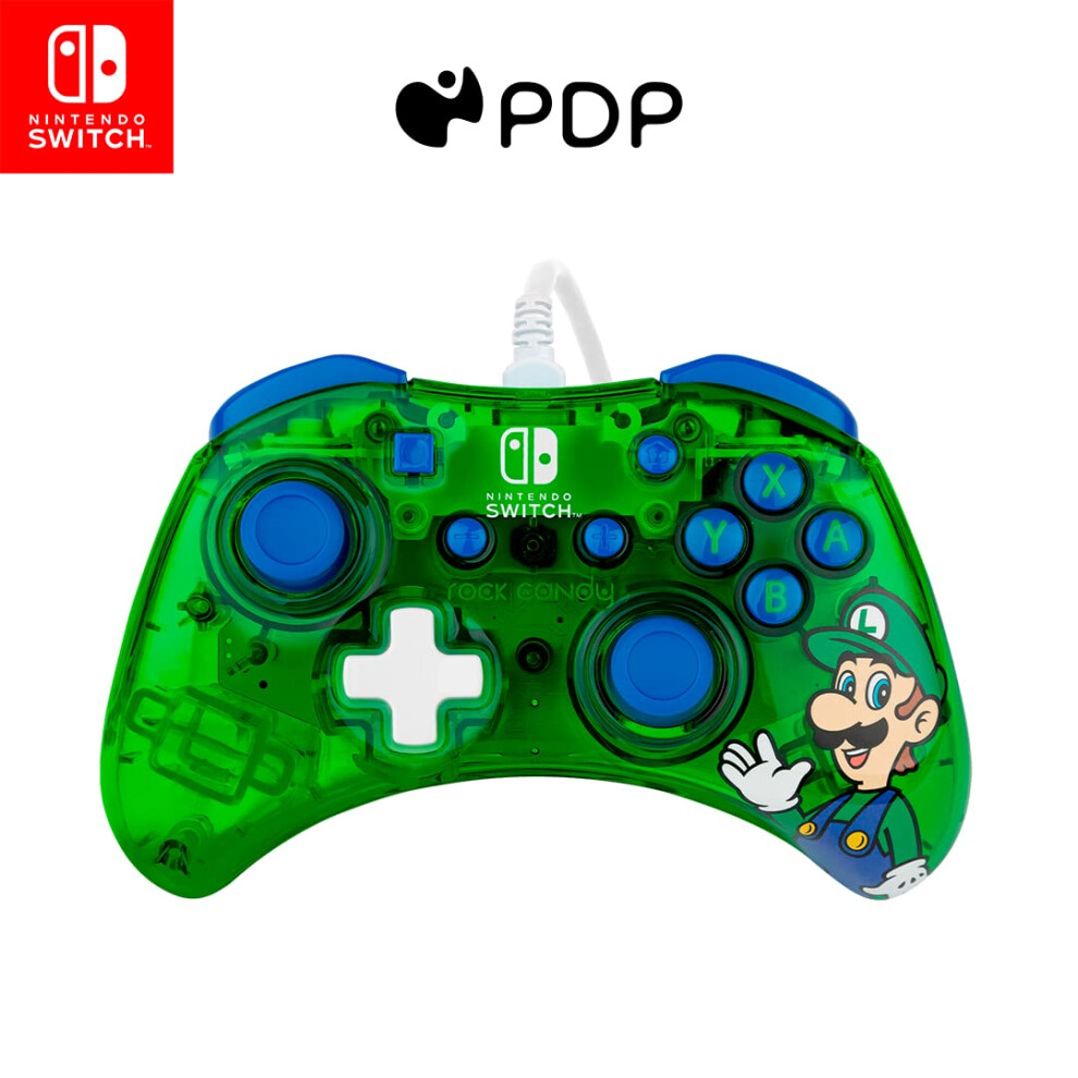 Pdp Rock Candy Wired Gaming Switch Pro Controller - Official License Nintendo - Oled / Lite Compatible - Compact, Durable Travel Controller - Luigi 708056068486
