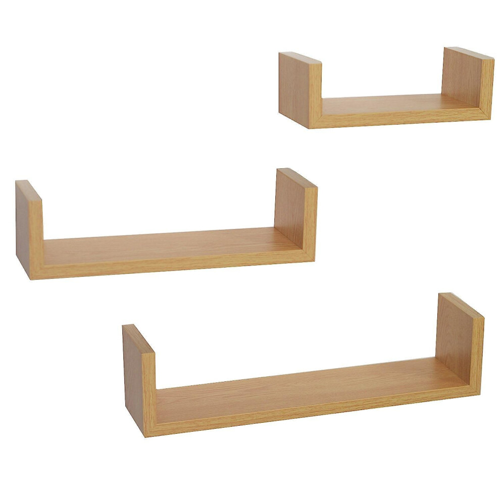 Bremen 3 Display U Shaped Floating Wall Shelves Book Storage Shelf Display Unit Oak 709619607593