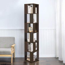 Menaka 6 Tiers Rotating Bookcase Living Room Corner Book Shelf Wooden Floor Freestanding, Slim 6 Layer Unit Storage Display Rack Shelves Tall for Kids