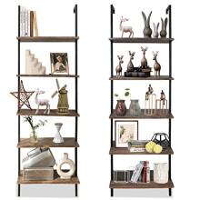 aboxoo Ladder Shelf 2PCS Open Bookshelf 5-Tier Wall-Mounted Wood Bookcase Rack Open Back Industrial Modern Plant Flower Stand Utility OrganizerMetal