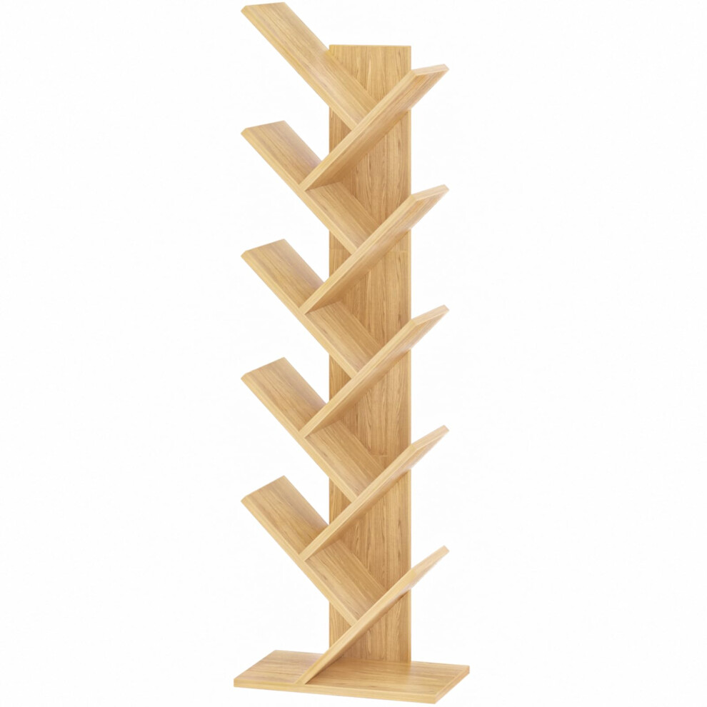 SHEEPAM 10 Tier Tree Book Shelf, Floor Standing Wood Bookshelf for Narrow Space, Storage Organizer Bookshelves for Books/CDs/Magazine, Bookcase with