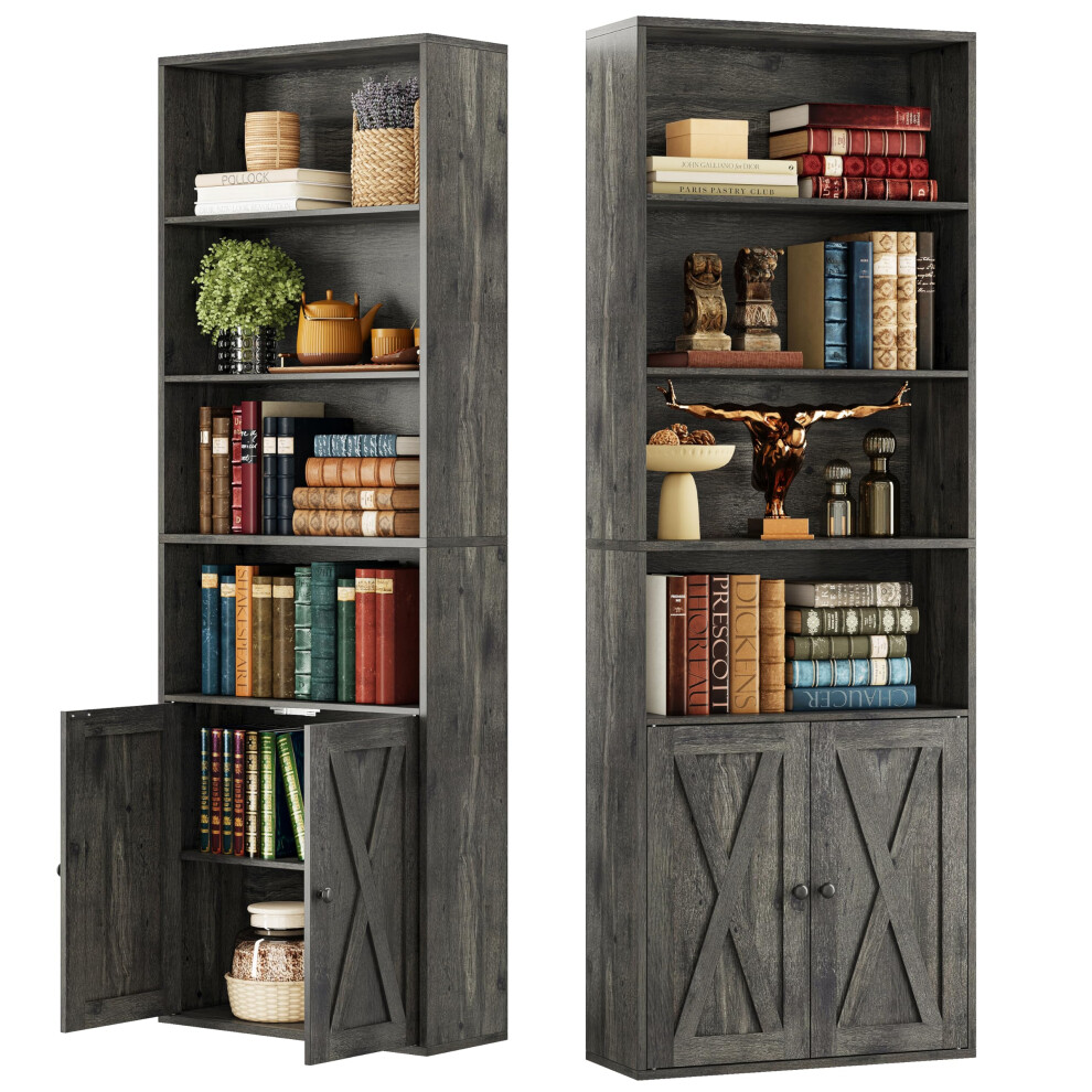 IRONCK Industrial Bookshelves and Bookcases with Doors Set of 2 Floor Standing 6 Shelf Display Storage Shelves 70 in Tall Bookcase for Home Office,
