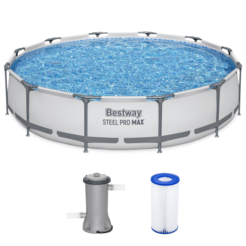 Bestway Steel Pro MAX Above Ground Swimming Pool (12' x 30") | Round Outdoor Backyard Family Pool | Includes Filter Pump and Repair Patch Kit