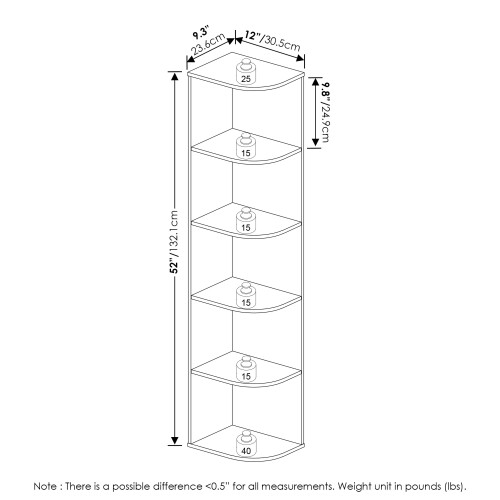 Furinno Pasir 5-Tier Corner Open Shelf Bookcase, White 1