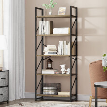 YITAHOME Bookcase 5 Tiers, Floor Standing Book Shelf, Wooden Shelf and Metal Frame Book Rack, Display Storage Rack Shelving Units for Living Room,