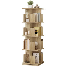 EUGAD Rotatable Bookcase Shoe Rack Standing Shelf Unit Wooden Storage Organiser 4 Tiers Storage Shelves Tall Bookcase, Light Oak, 40x40x129cm