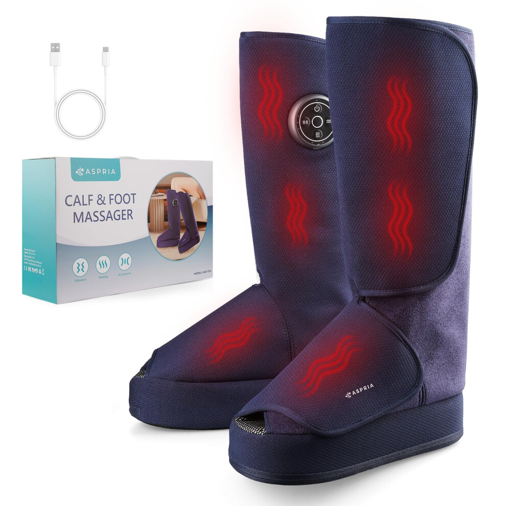 Aspria Foot Massager, 2 In 1 Calf Foot Massager With Air Compression, Vibration And Heat Therapy, Leg Foot Massager Boots For Swollen Legs, Edema,