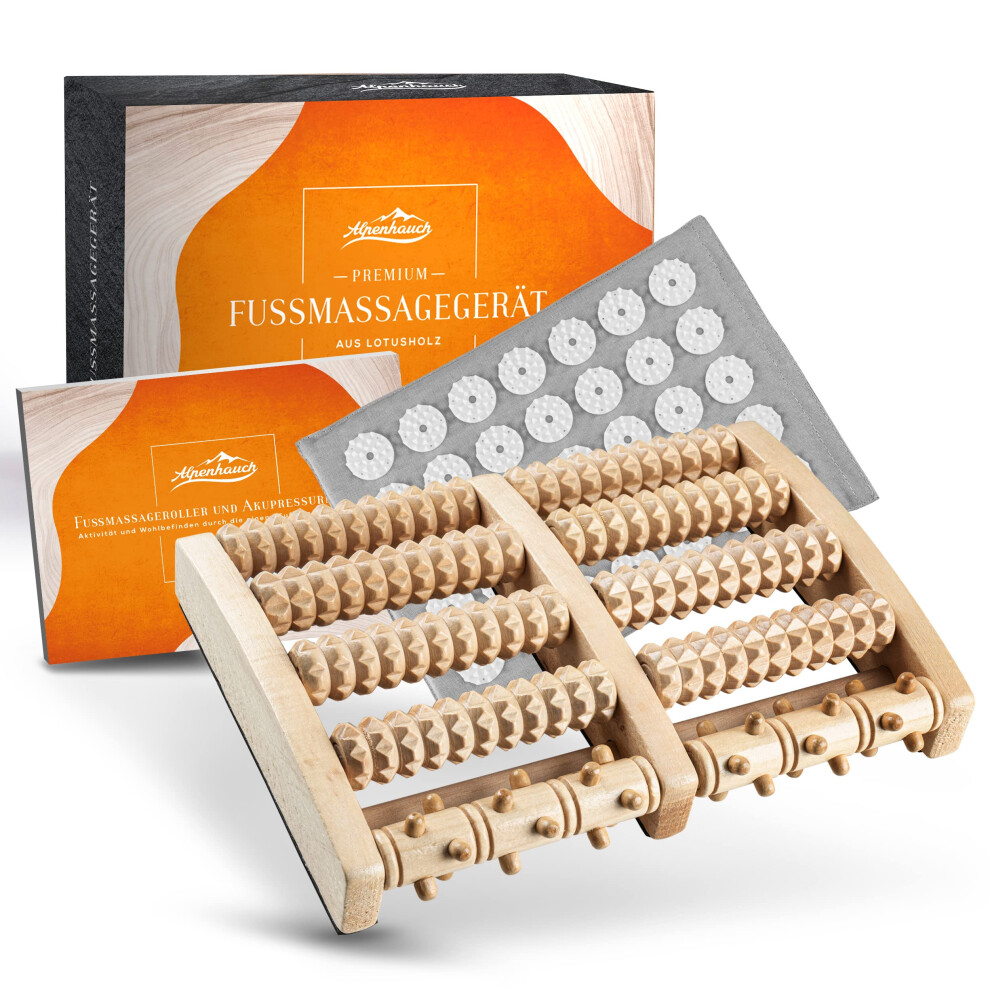 Alpenhauch - Foot Massage Roller Made Of Real Wood With Acupressure Mat - Revitalising Foot Massager With Nubs - Stimulating Foot Massage Roller