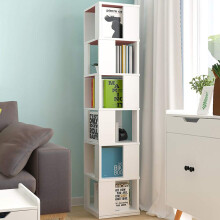 Redd Royal 6-Tier Rotating Bookcase Tall Slim Bookshelf, Living Room White 360? Swivel Floor Standing Corner Shelf Book Storage Rack BedroomHome