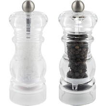 Grunwerg SP-6615AC SP-6610AC Gmill 2-Piece Acrylic Salt and Pepper Mill Set with Ceramic Adjustable Grinder, Traditional Design, 14cm, Clear,