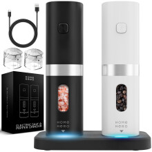 Home Hero Electric Salt & Pepper Grinder Set: Rechargeable, USB Charging Stand Included, LED Light, 5 Coarseness Levels, One-Handed Operation