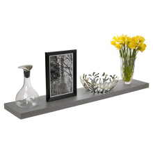 Optimal Products GREY HIGH GLOSS FLOATING SHELF SHELVES DISPLAY UNIT WALL MOUNTED BOOKCASE (LARGE 90CM)
