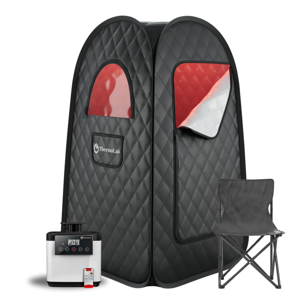 ThermoLab Portable Sauna - Upgraded 2025 Premium Home Sauna1000w 2.6L Steamer, Chair & Infrared LED Light - Sauna Tent for Recovery, Detox & Stress