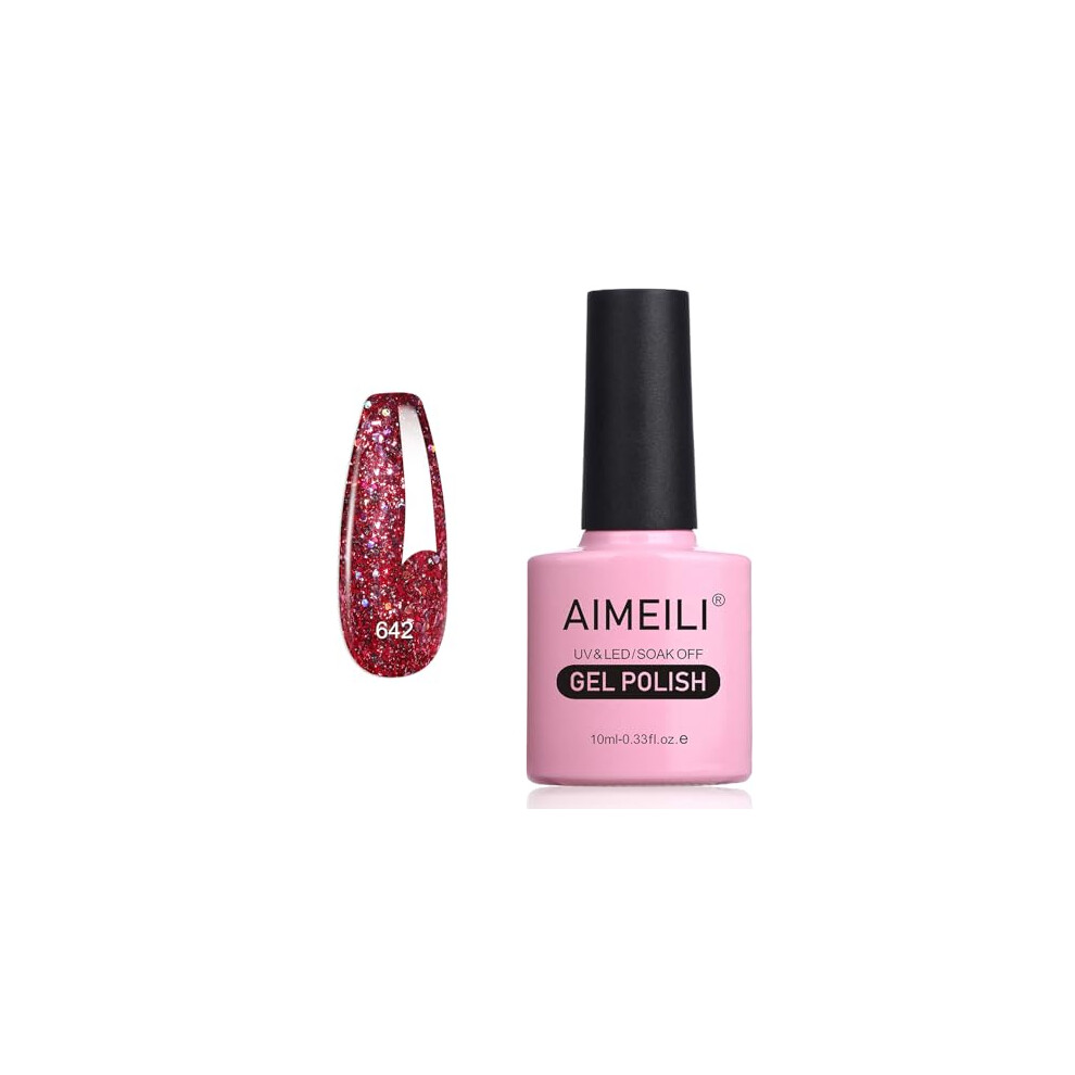 Aimeili Red Christmas Glitter Gel Nail Polish, Uv/Led Soak-Off Sparkly Shiny Gel Polish French Nail Gel, Nail Lamp Nail Art Manicure Salon Diy At