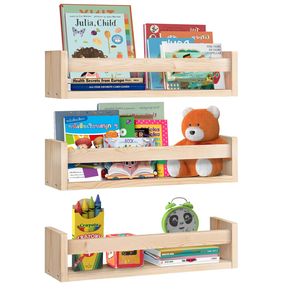 Pafoli Floating Nursery Book Shelves 16.5 Inch 3-Pack -Sturdy, Safe Design, Easy To Mount | Baby Book Shelf For Nursery, Nursery Shelves For Wall,
