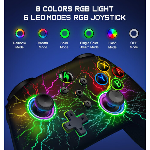 HASACOOL Switch Controller for Switch/Lite/OLED, LED Light Multi-Platform Wired Windows PC Controller/Wireless iOS Android Switch Pro Controller with 1