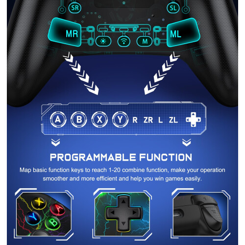 HASACOOL Switch Controller for Switch/Lite/OLED, LED Light Multi-Platform Wired Windows PC Controller/Wireless iOS Android Switch Pro Controller with 2