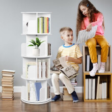 Nisorpa 4 Tier Rotating Bookshelf Childs Rotating Book Shelf 360? Rotating Bookcase White Floor Standing Shelves Rotating Bookshelf Tower Spinning