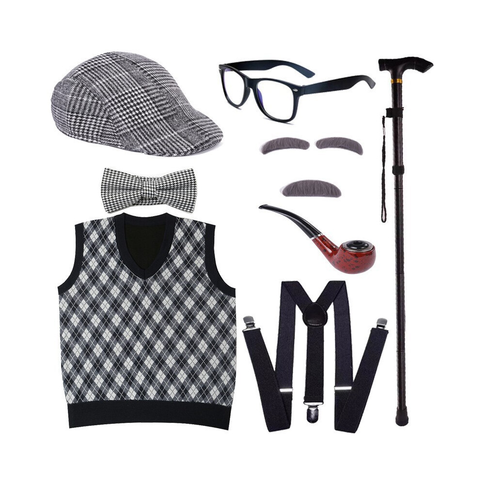 ( Vest E, 160Cm) Comfortable Durable And Kids Halloween Costume Wig Set With Grandpa Styles Grandma And Black