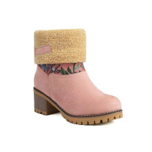 (Pink, 39) Womens Elegant Thick Sole High Heel Snow Boots With Interior Cozy Cotton