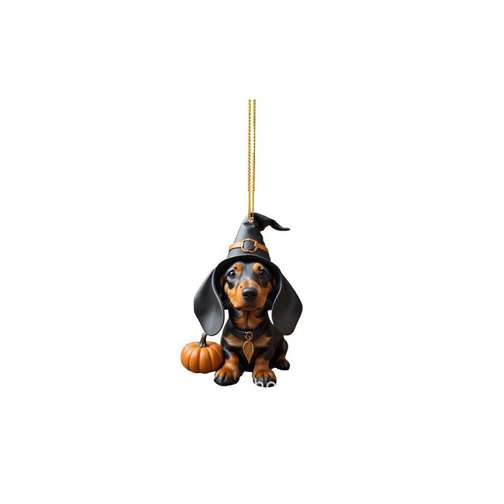 (2) Fun Dachshund Cartoon Dog Pumpkin Christmas Hat Car Decor Hanging Acrylic Charm-image-OPC-PGG2KMJ-NEW
