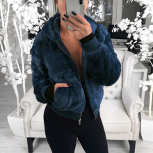(Royal Blue, XL) Womens Bear Teddy Coat Jacket Winter Warm Hooded Fur Outwear Overcoat Fluffy