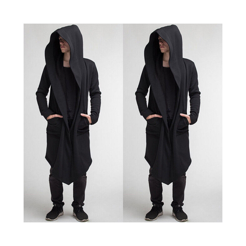 (Black, Tag M=US XS) Oversize Mens Autumn Coat Long Sleeve Hooded Cloak Jacket Solid Casual Cardigan-image-OPC-PGG2WTQ-NEW