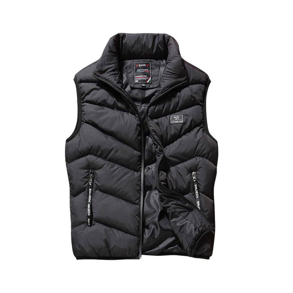 (Black, 2XL) Warm Winter Men Paded Sleeveless Puffer Jacket Vest Waistcoat Coat Quilted Parka